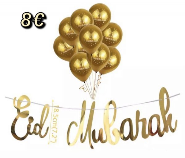 Ballon x10 + banderole Eid Mubarak